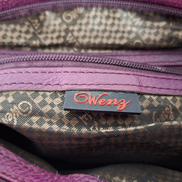 Vintage Wenz Mauve Leather Shoulder Bag Unique Design Zipper Close Large Grommet - Picture 15 of 16